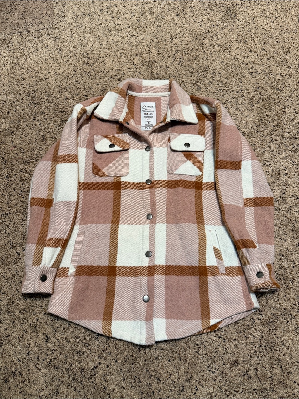 Kids Plaid Shacket Jacket - Pink & Cream